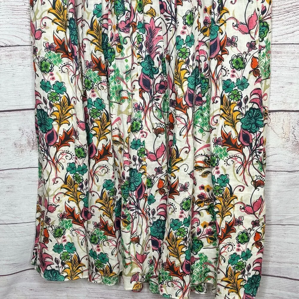Sundance 100% Linen Girly Lace Floral Bright Fun Preppy Cottage Dress Size 12